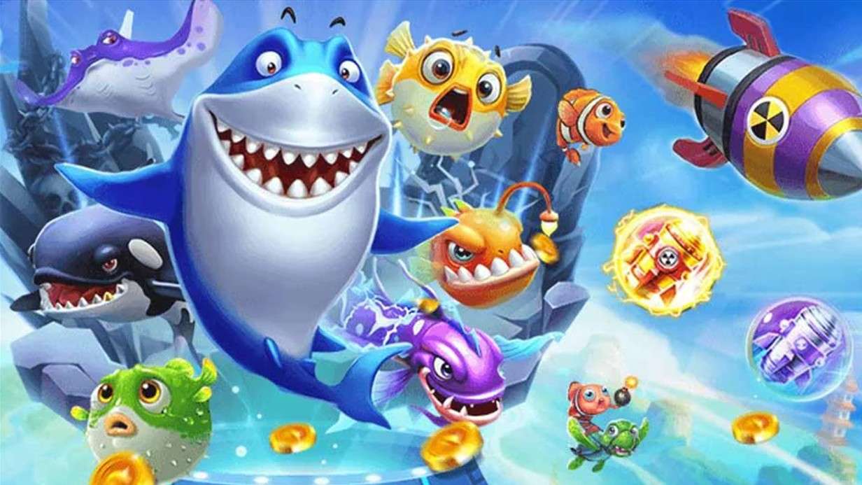 หน้าจอเกมยิงปลาบรรยากาศโลกใต้น้ำสีสันสดใส